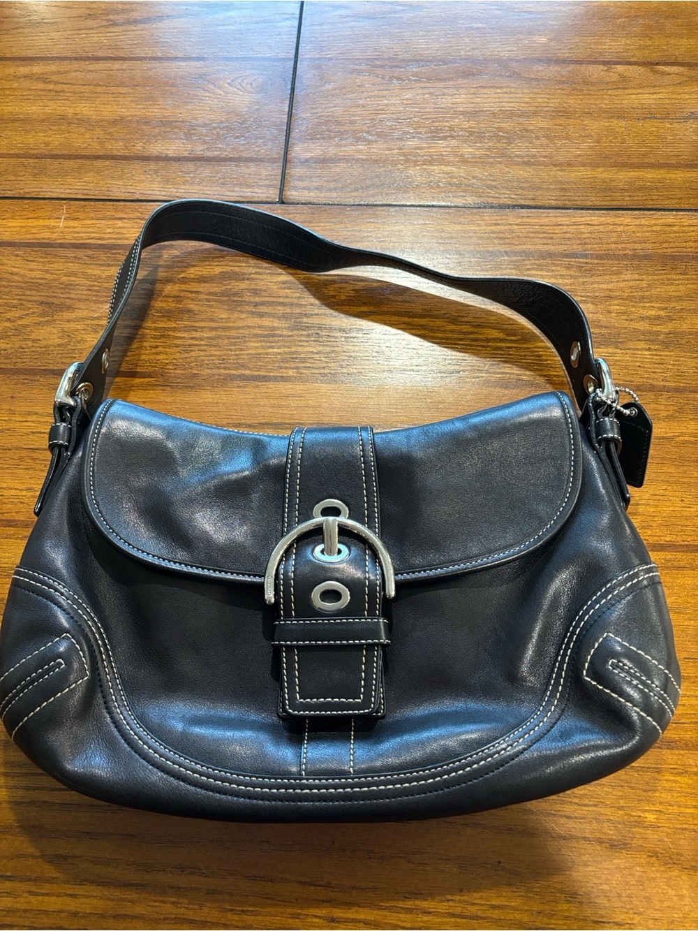 Coach Black Leather Silver Buckle Y2K SoHo Vintage Flap Shoulder Bag